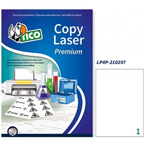 Tico  70 etichette adesive permanenti (210mmx297mm), 1 etichetta per foglio - 70 fogli - LP4P-210297
