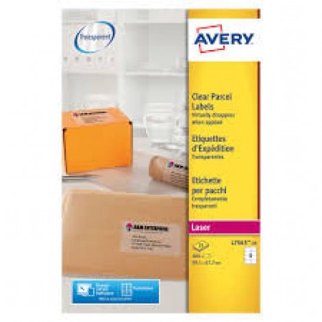 Avery 200 etichette adesive trasparenti permanenti (99,1mmx67,7mm), stampanti laser, 8 etichette per foglio - 25 fogli - L7565-25