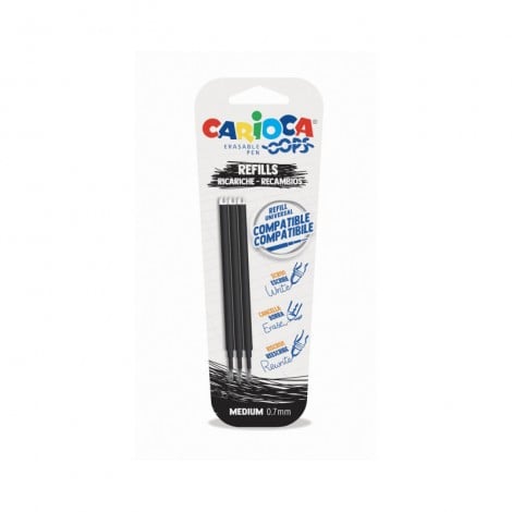 Carioca Refill per penna a sfera Oops POP, punta media, tratto 0,7mm, colore nero - 3pz - 43041/01