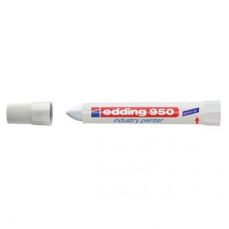 Edding 950 - Marcatore industriale permanente, inchiostro resistente all’acqua, in pasta di cera, tratto 10mm, colore bianco - E-950049
