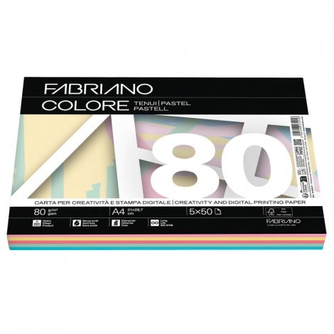 Fabriano Colore – Carta A4, 250 fogli (lavanda, banana, rosa, acquamarina, celeste), 80gr - 19100811