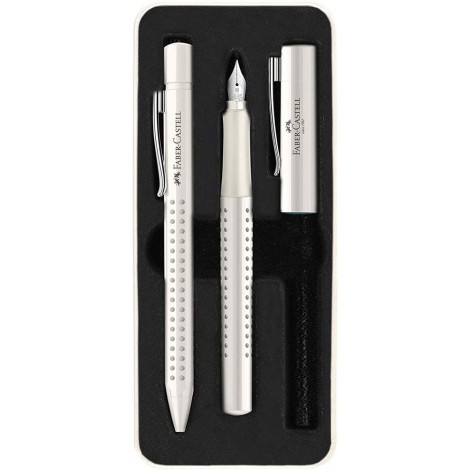 Faber Castell Grip Harmony - Set stilografica e penna a sfera con clip forma triangolare, tratto M, colore blu - 201527