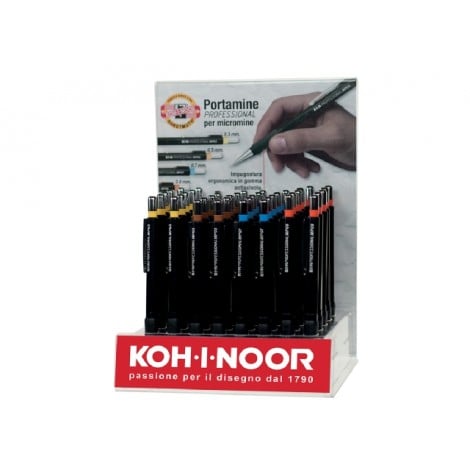 Kohinoor Espositore 40 portamine Professional in metallo assortiti. Pulsante, clip e punta rientrante in metallo cromato, tratto 5,6mm - DG16ESP-40