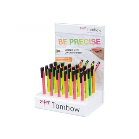 Tombow Espositore 24 portagomme Mono Zero Fluo assortite. Gomma tonda diametro 2,3mm - PEH-KU-24P-2A