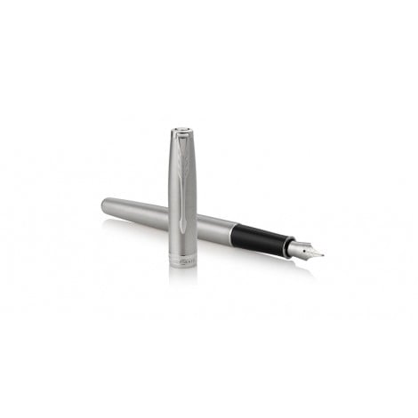 Parker Sonnet Stainless Steel CT - Penna stilografica ad inchiostro liquido, scatola regalo inclusa, tratto M, colore nero - 1931510