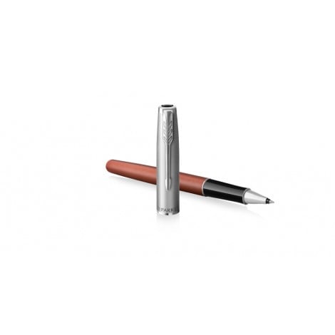 Parker Sonnet Orange SB CT - Penna roller con fusto in metallo e dellagli argentati, scatola regalo inclusa, tratto F, colore nero - 2169230