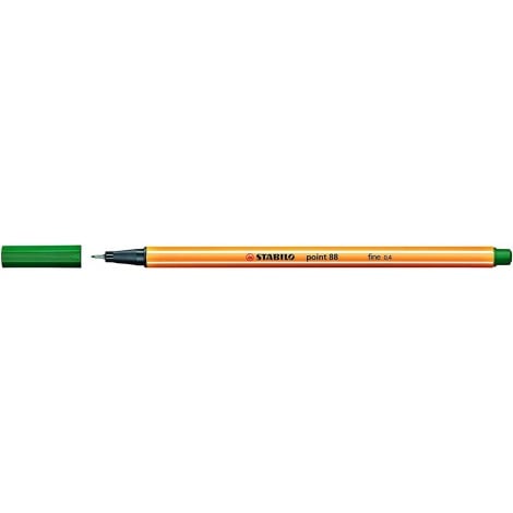 Stabilo Fineliner Point 88 - Pennarello con punta rinforzata in metallo e fusto esagonale, tratto 0,4mm, colore verde pino -  88/53