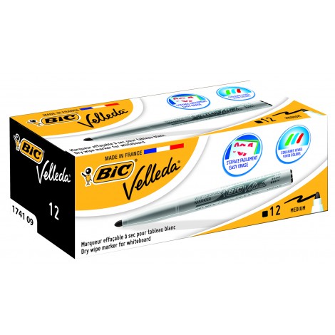 Bic Velleda 1741 - Marcatore per lavagne con inchiostro a base di chetone, punta 4,5mm, tratto 1,4mm, colore nero - 12pz - 958171