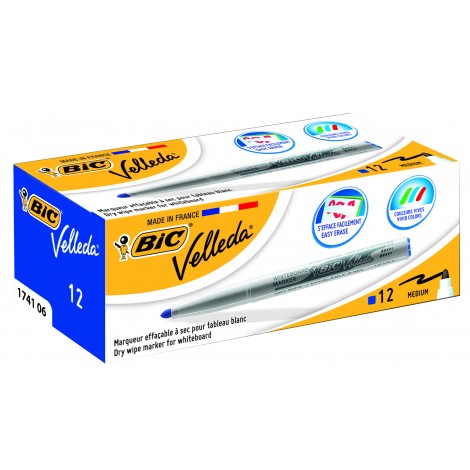 Bic Velleda 1741 - Marcatore per lavagne con inchiostro a base di chetone, punta 4,5mm, tratto 1,4mm, colore blu  - 12pz - 9581701