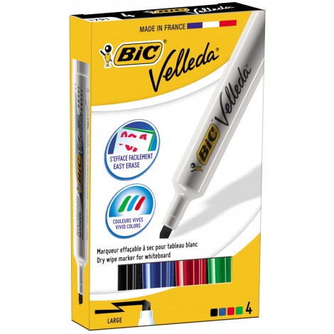 Bic Velleda 1791 - Marcatore per lavagne con inchiostro a base di chetone, tratto 3,3-4,6mm, colori blu, nero, rosso, verde- 4pz - 875789