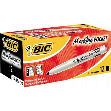 Bic Pocket 1445 - Marcatore permanente con inchiostro a base d`alcool, tratto 1,1mm, colore nero - 12pz - 8209022