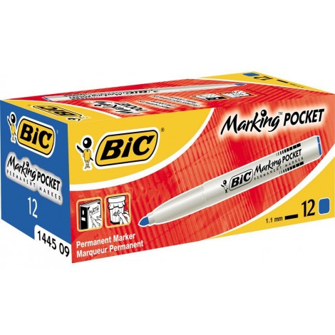 Bic Pocket 1445 – Marcatore permanente con inchiostro a base d`alcool, tratto 1,1mm, colore blu – 12pz – 8209012