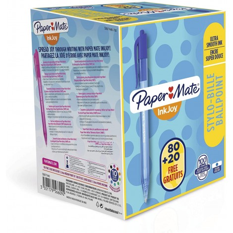 Papermate Inkjoy 100 - Penna a sfera con inchiostro ULV, tratto 1mm, colore blu - 100pz - S0977440