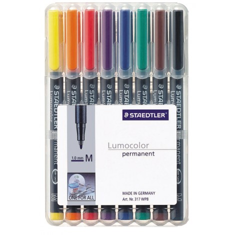 Staedtler Lumocolor 317-WP8 - Marcatore permanente con inchiostro a base d`alcool, punta sintetica, tratto 0,6m, colori assortiti  - 8pz - 317 WP8