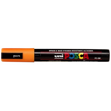 Uni Posca PC5M – Marcatore permanente a tempera con inchiostro pigmentato a base d`acqua, punta 2,5mm, colore arancione – 1pz – M PC5M AR