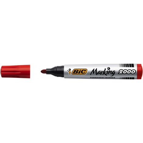 Bic Marking 2000 – Marcatore permanente con inchiostro a base d`alcool, punta 4,95mm, tratto 1,7mm, colore rosso – 12pz – 8209133