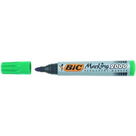 Bic Marking 2000 – Marcatore permanente con inchiostro a base d`alcool, punta 4,95mm, tratto 1,7mm, colore verde – 12pz – 8209123