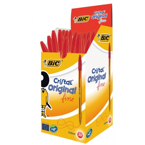 Bic Cristal Original - Penna a sfera, punta da 0,8mm, tratto 0,30mm, colore rosso - 50pz - 872720