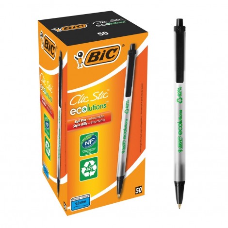 Bic ECOlutions - Penna a sfera, punta da 1mm, tratto 0,32mm, colore nero - 50pz - 8806871