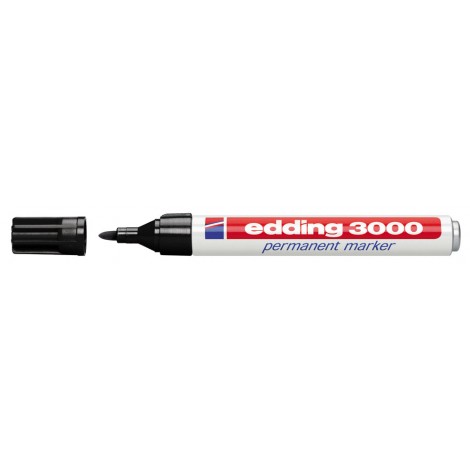 Edding 3000 - Marcatore permanente con inchiostro a base d`alcool, resistente all`acqua, tratto 1,5-3mm, colore nero - Prezzo singolo, ord. minimo 10pz - E-3000 001