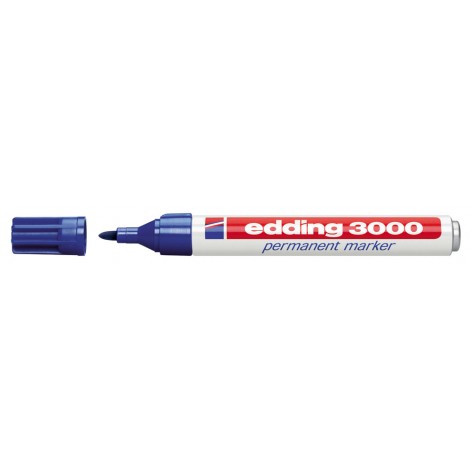 Edding 3000 - Marcatore permanente con inchiostro a base d`alcool, resistente all`acqua, tratto 1,5-3mm, colore blu - Prezzo singolo, ord. minimo 10pz - E-3000 003