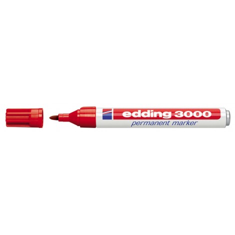 Edding 3000 - Marcatore permanente con inchiostro a base d`alcool, resistente all`acqua, tratto 1,5-3mm, colore rosso - Prezzo singolo, ord. minimo 10pz - E-3000 002