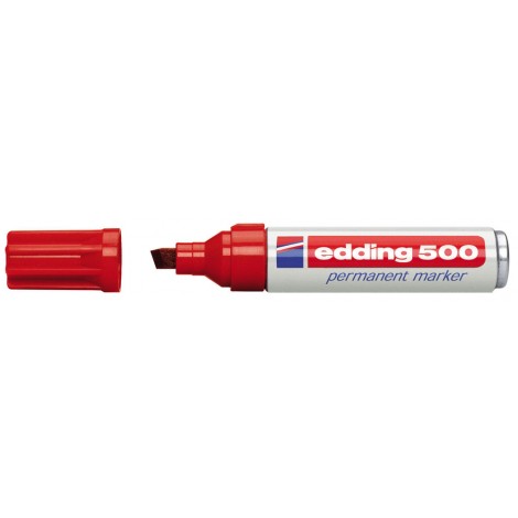 Edding 500 - Marcatore permanente con inchiostro a base d`alcool, resistente all`acqua, tratto 2-7mm, colore rosso - Prezzo singolo, ord. minimo 10pz - E-500 002