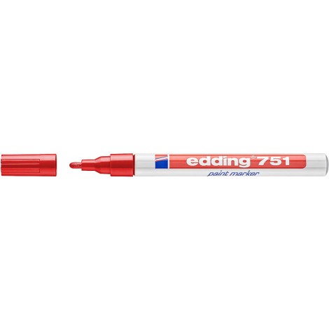 Edding 751 - Marcatore permanente a vernice, altamente coprente e resistente all`acqua, tratto 1-2mm, colore rosso - Prezzo singolo, ord. minimo 10pz - E-751 002