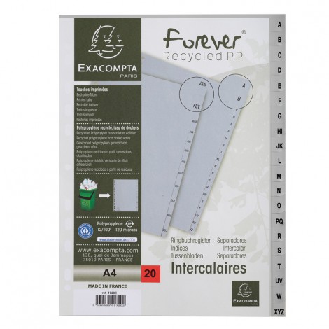 Exacompta Divisori in PPL con foratura universale, 20 tasti stampati A-Z, formato A4, colore grigio - 1720E