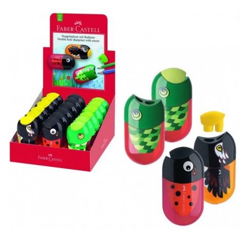 Faber Castell Animals - Temperamatite con serbatoio, 2 fori con gomma - Prezzo singolo, ord. minimo 18pz