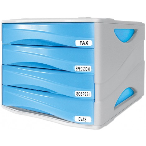 Arda Cassettiera da scrivania SMILE 4 cassetti, 382x290x259mm, colore grigio/azzurro - TR15P4PBL