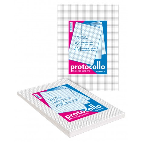 Blasetti Fogli protocollo bianchi, 20 fogli, A4, 4M - Quadretti 4mm, 80gr - 1pz - 1293