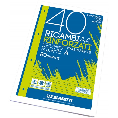 Blasetti Fogli di ricambi bianchi, 40 fogli, A4, 0A - Righe 1° e 2° elementare, 80gr - 1pz - 2336
