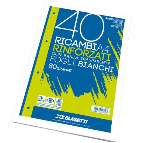 Blasetti Fogli di ricambi bianchi, 40 fogli, A4, bianco, 80gr - 1pz - 2339