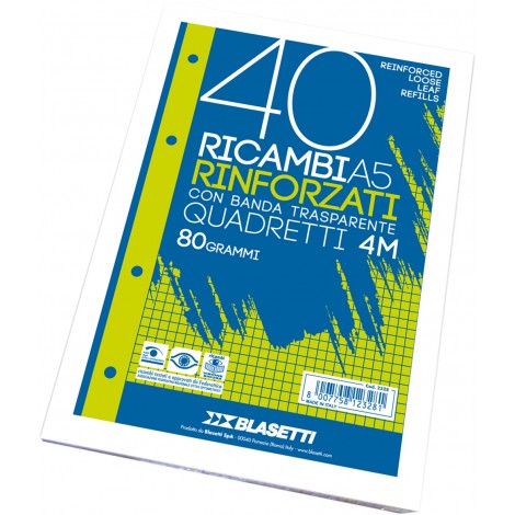Blasetti Fogli di ricambi bianchi, 40 fogli, 4M - Quadretti 4mm, 80gr - 1pz - 2328