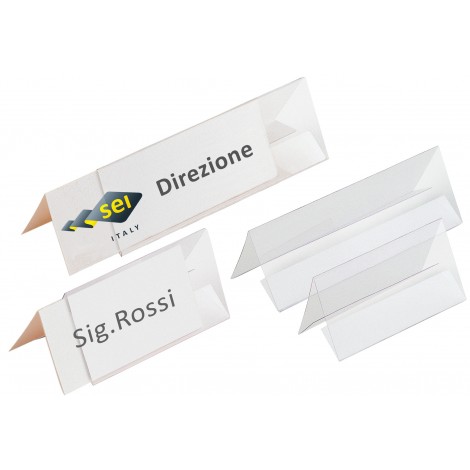 Sei Segnaposto PRISMA, da tavolo, 30x5cm, con foglio di etichette stampabili o scrivibili, 5pz - 318070