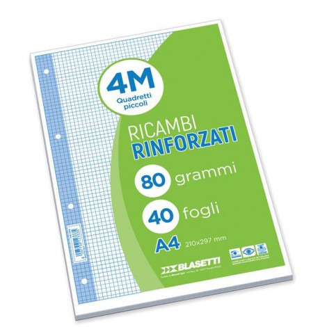 Blasetti Fogli di ricambi bianchi, 40 fogli, A4, 4M - Quadretti 4mm, 80gr - 1pz - 2333