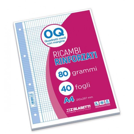 Blasetti Fogli di ricambi bianchi, 40 fogli, A4, 0Q - Quadretti 5mm con margine, 80gr - 1pz - 2338