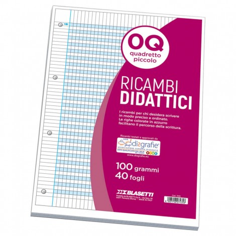 Blasetti Ricambi forati per DISGRAFIA - Fogli di ricambi bianchi, 40 fogli, Quadretti 5mm con margine, 100gr - 1pz - 7435