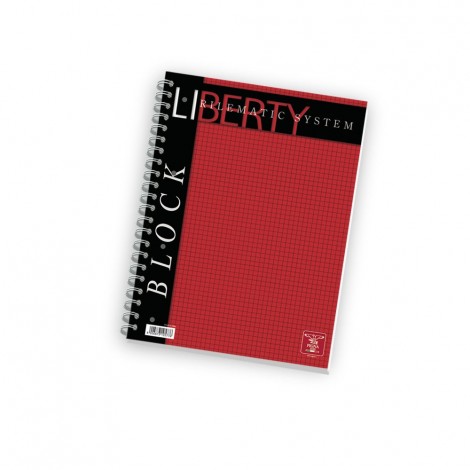 Pigna Liberty block - Blocco spiralato laterale, 80 fogli, fori laterali, copertina patinata plastificata 240gr, 5M - Quadretti 5mm, 70gr - Prezzo singolo, ord. minimo 5pz - 01016515M