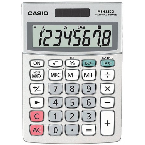 Casio Calcolatrice da tavolo MS 88ECO, display 8 cifre - MS-88ECO-W-EP