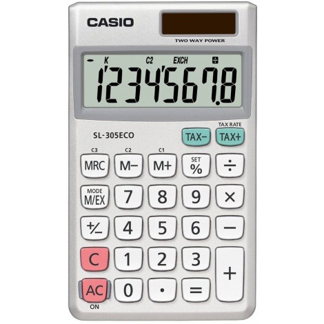 Casio Calcolatrice tascabile SL 305ECO, display 8 cifre, colore grigio