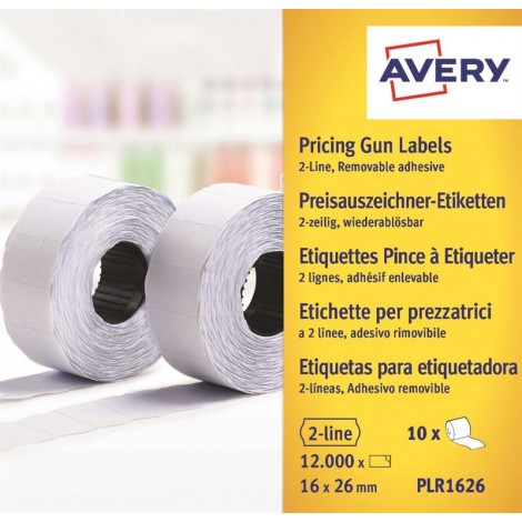 Avery 12.000 etichette onda, per prezzatrici a 2 linee, pre-tagli di sicurezza per prevenire la manomissione, 26x16mm - PLR1626