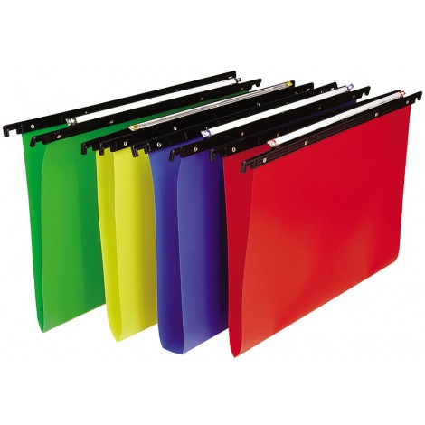 Bertesi CARTESIO 500 - Cartelle sospese per CASSETTO con fondo a V in PP, interasse 33cm, assemblaggio mediante rivetti metallici, aste di sospensione in polistirene nero, porta etichette ad effetto lenticolare 31cm, colori assortiti - Prezzo singolo, ord. minimo 25pz - 500/330-A7