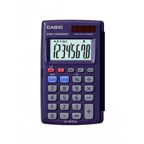 Casio Calcolatrice tascabile HS 8VER, display 8 cifre, colore viola - HS-8VERA-WA-EP