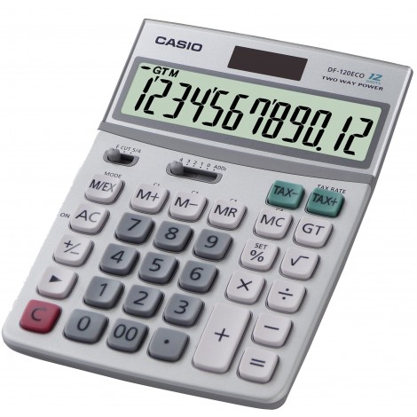 Casio Calcolatrice da tavolo DF 120ECO, display 12 cifre - DF-120ECO-W-EP