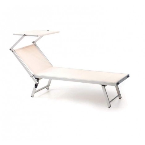 Salmar Lettino con struttura in alluminio, schienale reclinabile in 2 posizioni, tettuccio parasole orientabile, telo in texitlene 750g/m2 di colore bianco - M0604-21