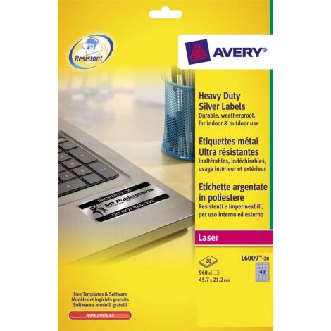Avery 960 etichette adesive permanenti (45,7mmx10mm), 48 etichette per foglio - 20 fogli - L6009-20
