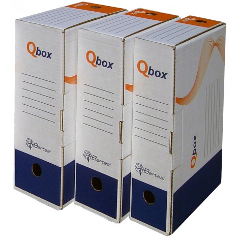 Bertesi Qbox - Scatola archivio con foro di estrazione, 25,5x34,5cm, dorso 10cm, colore bianco/blu - prezzo singolo, ord. minimo 25pz - 8010_1600