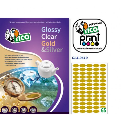 Tico 6.500 etichette adesive permanenti sagomate (36x19mm), 188gr, 65 etichette per foglio - 100 fogli - GL4-3619